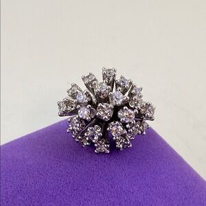 💛 Vintage 18k White Gold CZ Starburst Cluster Ring